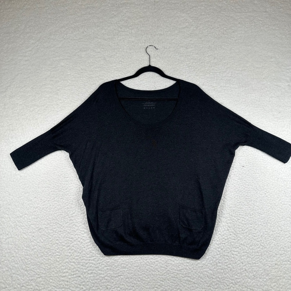 Fine Collection Sweater Womens Silk Cashmere Batwing Knit M/L Charcoal Gray